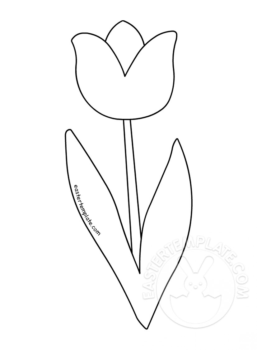 Simple Tulip Flower Coloring Page Easter Template