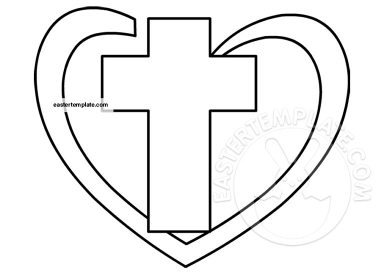 Christian Cross In Heart - Easter Template