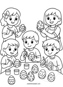 children decorating easter eggs