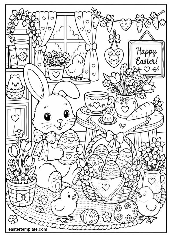 cozy easter coloring page